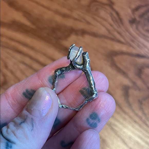 Handcrafted Raw Crystal Sterling Silver Ring — White Crystal - Picture 2 of 3